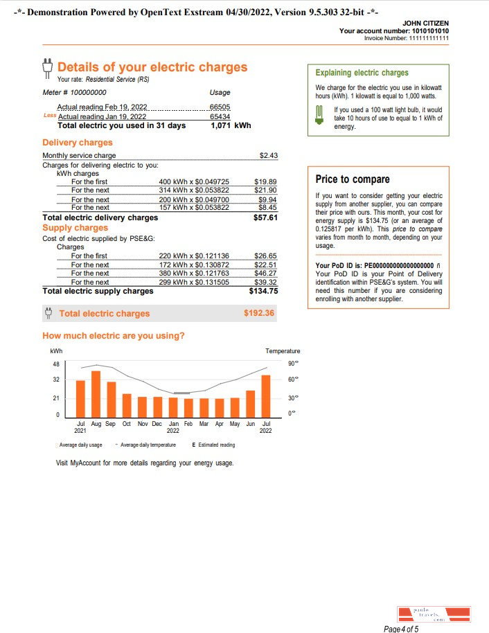 USA New York PSEG utility bill, Word and PDF template, 5 pages 4
